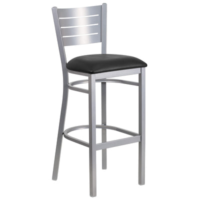 Silver Slat Back Metal Restaurant Barstool