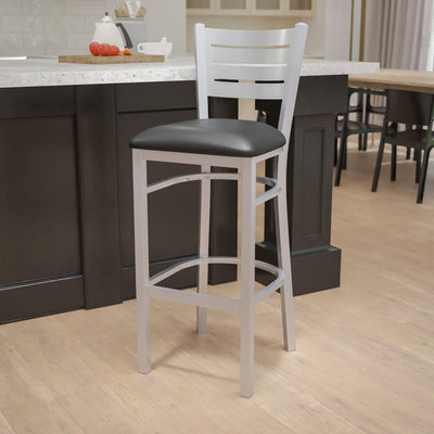 Silver Slat Back Metal Restaurant Barstool