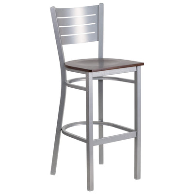 Silver Slat Back Metal Restaurant Barstool