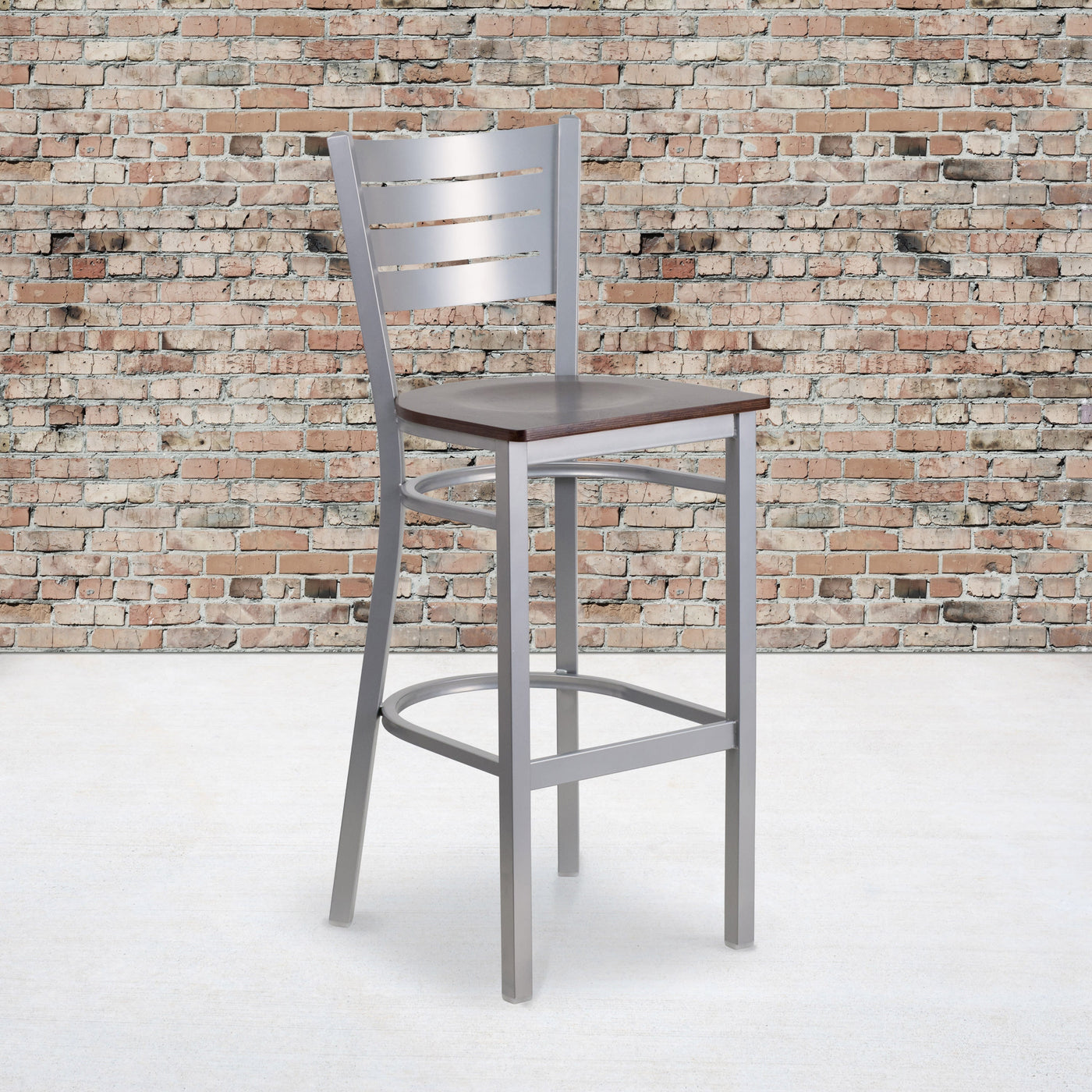 Silver Slat Back Metal Restaurant Barstool