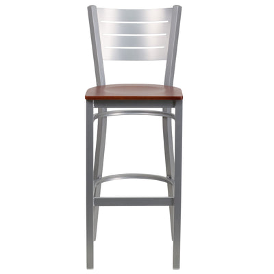 Silver Slat Back Metal Restaurant Barstool