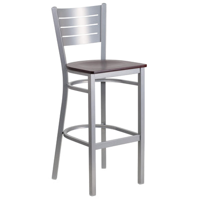 Silver Slat Back Metal Restaurant Barstool