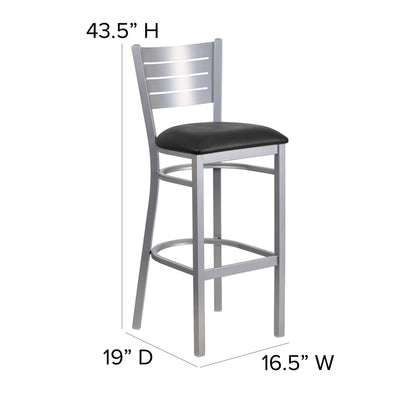 Silver Slat Back Metal Restaurant Barstool