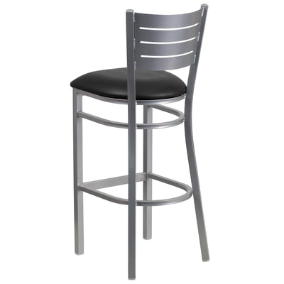 Silver Slat Back Metal Restaurant Barstool