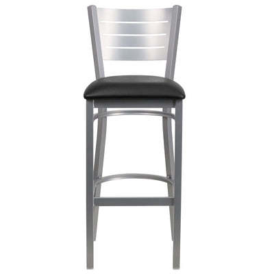 Silver Slat Back Metal Restaurant Barstool