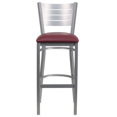 Silver Slat Back Metal Restaurant Barstool