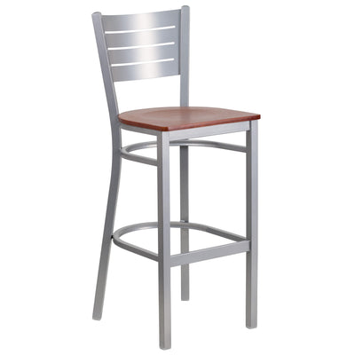 Silver Slat Back Metal Restaurant Barstool