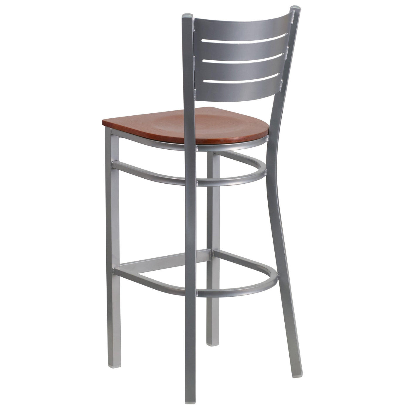 Silver Slat Back Metal Restaurant Barstool