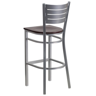 Silver Slat Back Metal Restaurant Barstool