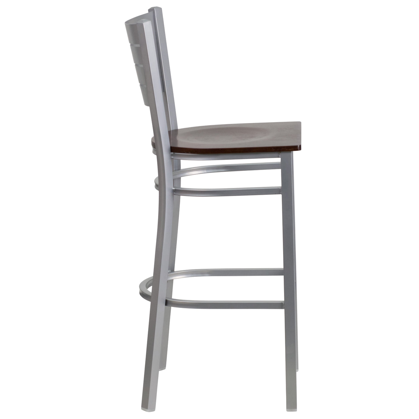 Silver Slat Back Metal Restaurant Barstool