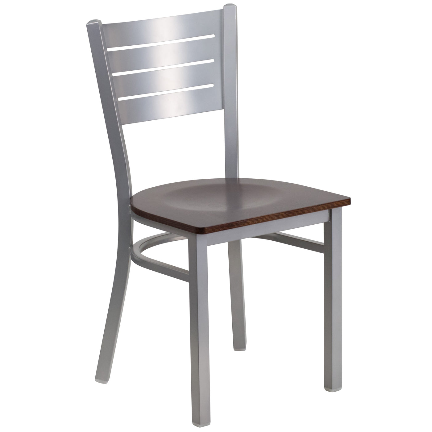 Silver Slat Back Metal Restaurant Chair