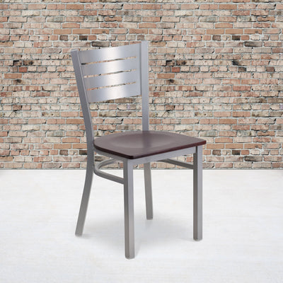 Silver Slat Back Metal Restaurant Chair