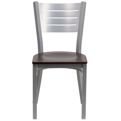 Silver Slat Back Metal Restaurant Chair