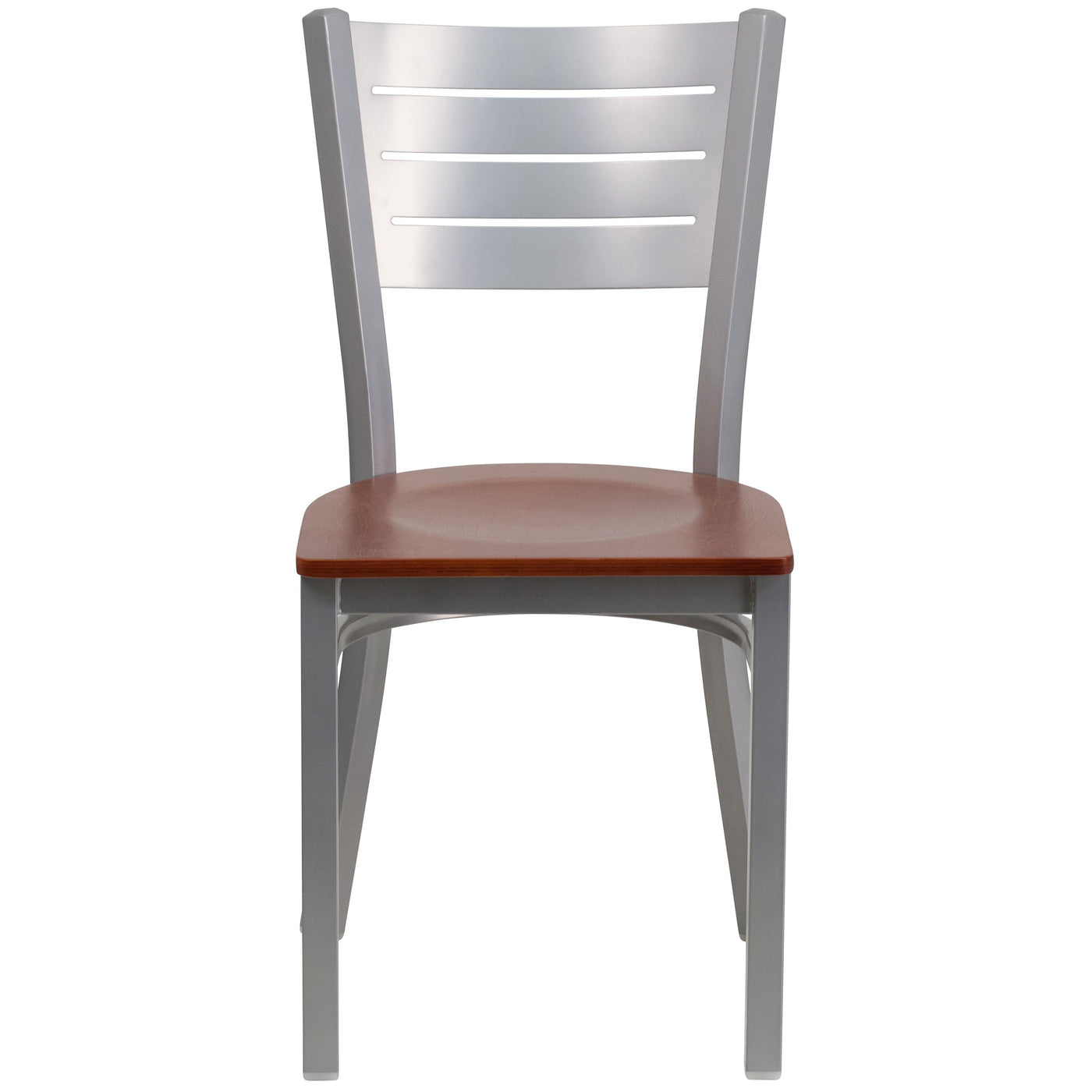 Silver Slat Back Metal Restaurant Chair