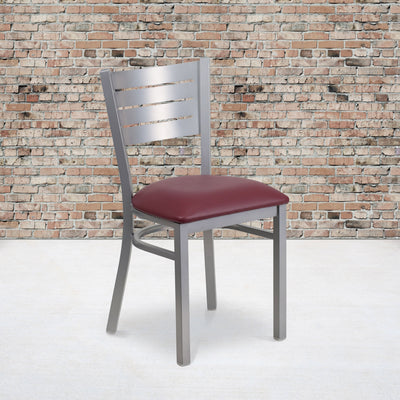 Silver Slat Back Metal Restaurant Chair