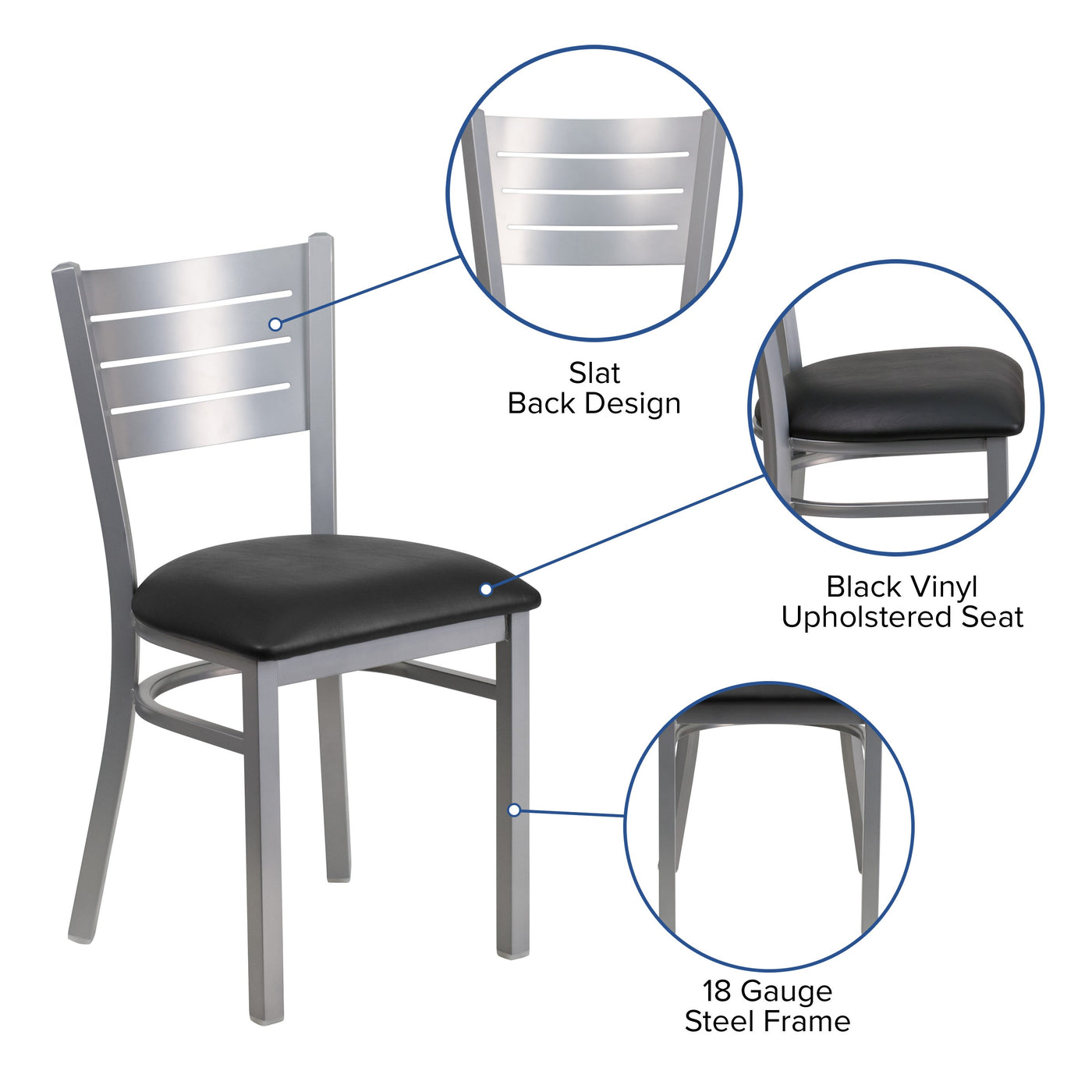 Silver Slat Back Metal Restaurant Chair