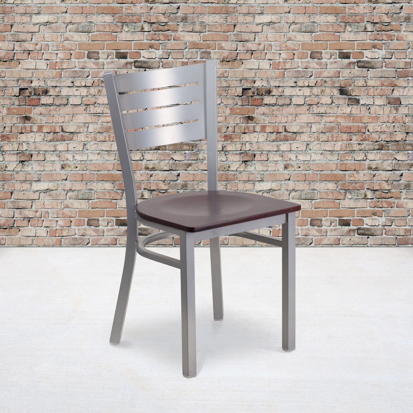 Silver Slat Back Metal Restaurant Chair